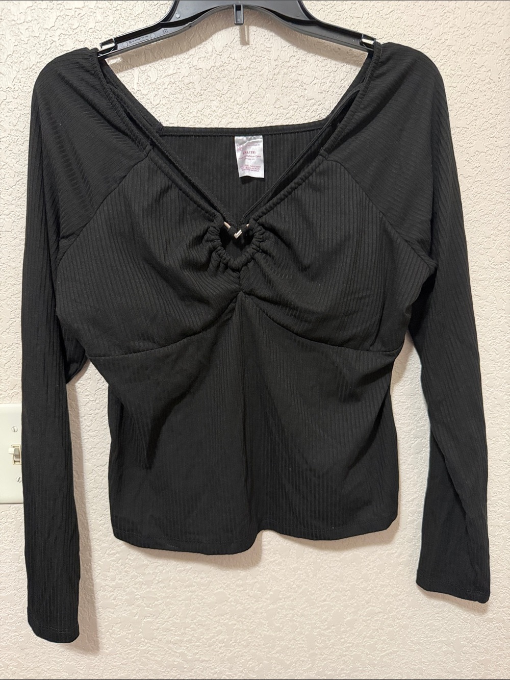No Boundaries Black Ribbed Long Sleeve Twist Front Top